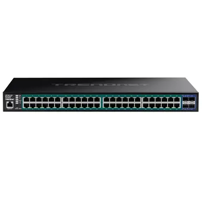 TPE-3524S TRENDnet 48-Ports 10/100/1000Base-T RJ-45 GbE PoE+ 4-Ports 10GBase-X SFP+ Web Smart Rack-mountable Gigabit Ethernet...