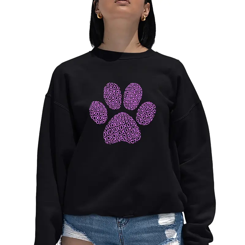 XOXO Dog Paw - Women's Word Art Crewneck Sweatshirt - Purple - Small