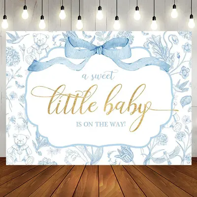 Aperturee White Blue Bear Floral Sweet Little Baby Backdrop - Aperturee