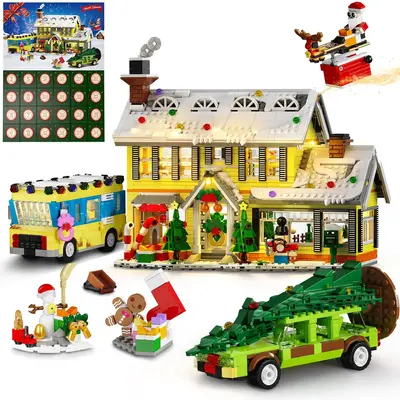 HOGOKIDS Advent Calendar 2025 Christmas Building Set with Light, 24 Days Christmas Countdown House Mini Building Block Kit wi...
