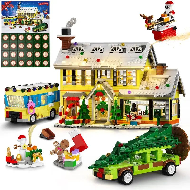 HOGOKIDS Advent Calendar 2025 Christmas Building Set with Light, 24 Days Christmas Countdown House Mini Building Block Kit wi...