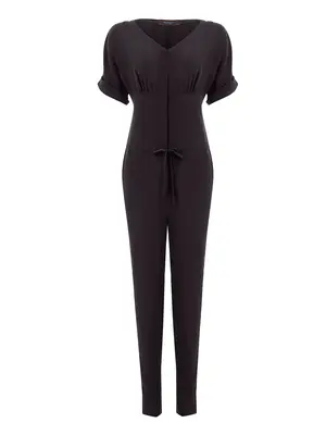 ACER | Draw-String Silk Jumpsuit | Colour: BLACK | Size: XS (UK 8)