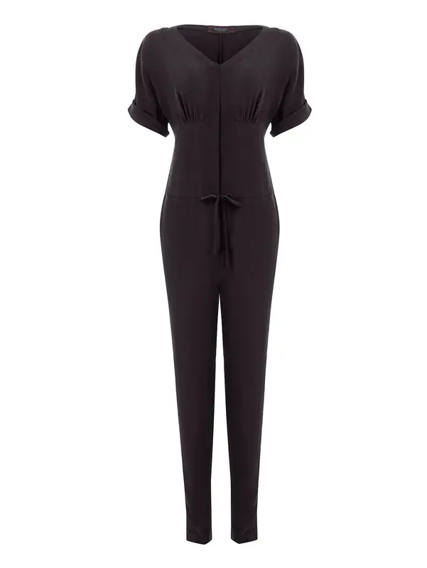 ACER | Draw-String Silk Jumpsuit | Colour: BLACK | Size: XS (UK 8)