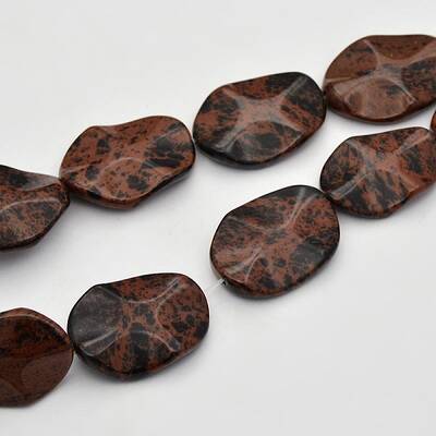 Wave Oval Natural Mahogany Obsidian Beads Strands