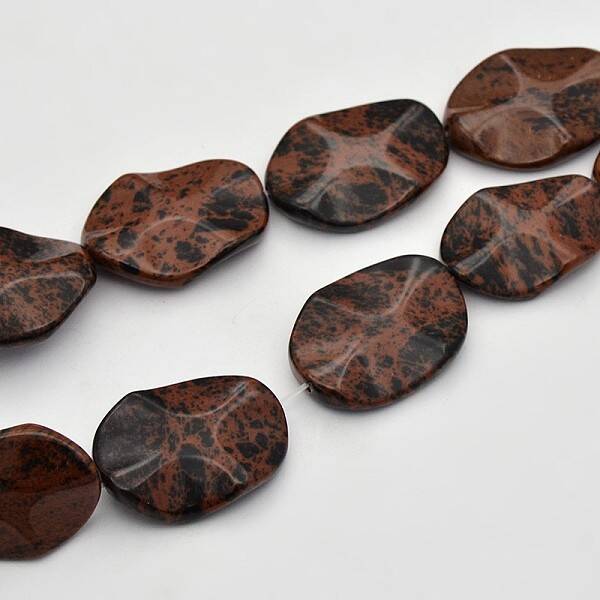 Wave Oval Natural Mahogany Obsidian Beads Strands