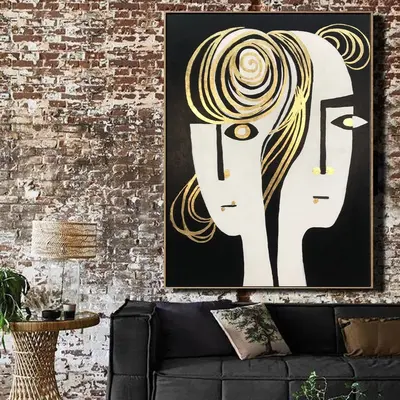 Large Abstract Figurative Black And White Paintings On Canvas Women Faces Art Wall Decor | LOVE COUPLE