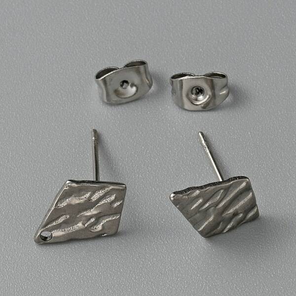 304 Stainless Steel Textured Geometry Stud Earrings Findings with Hole