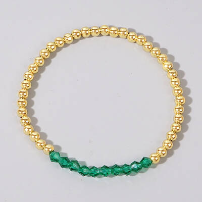 Colorful Birthstone Faceted Bicone & Brass Beaded Stretch Bracelets for Women