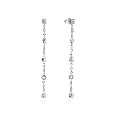 Beneto Long silver earrings with zirconia AGUP1968