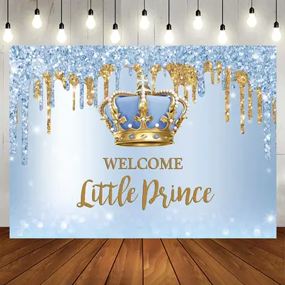 Aperturee Glitter Blue Welcome Prince Baby Shower Backdrop
