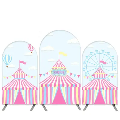 Aperturee Pink Circus Theme Blue Sky Arch Backdrop Kit For Birthday | Round Arch Backdrop Cover | Chiara Arch Backdrop Diy | ...