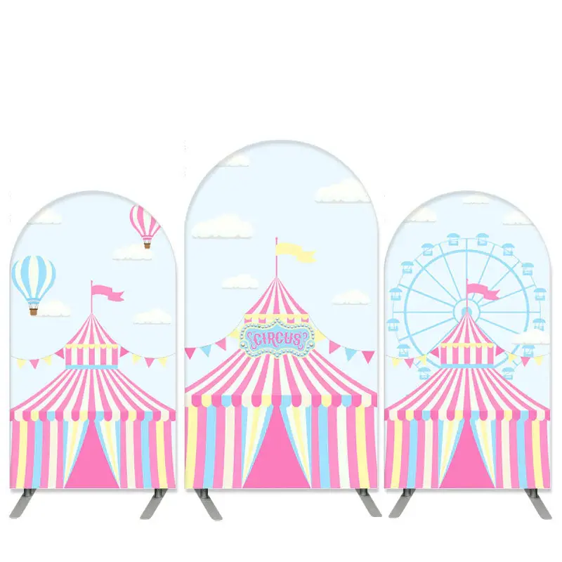 Aperturee Pink Circus Theme Blue Sky Arch Backdrop Kit For Birthday | Round Arch Backdrop Cover | Chiara Arch Backdrop Diy | ...