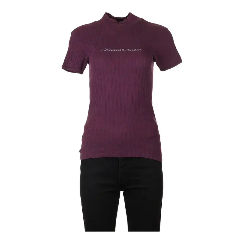 Roccobarocco Spellout T-Shirt - Small Purple Cotton Blend