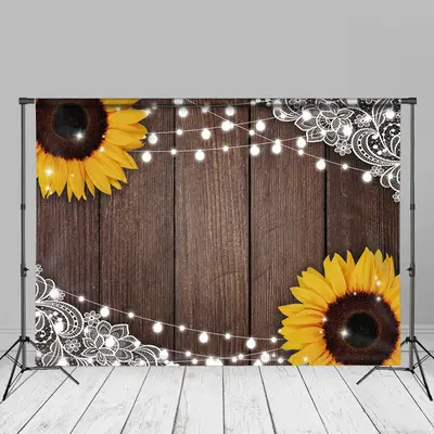 Glitter Sunflowers Brown Wooden Texture Photo Backdrop - Aperturee
