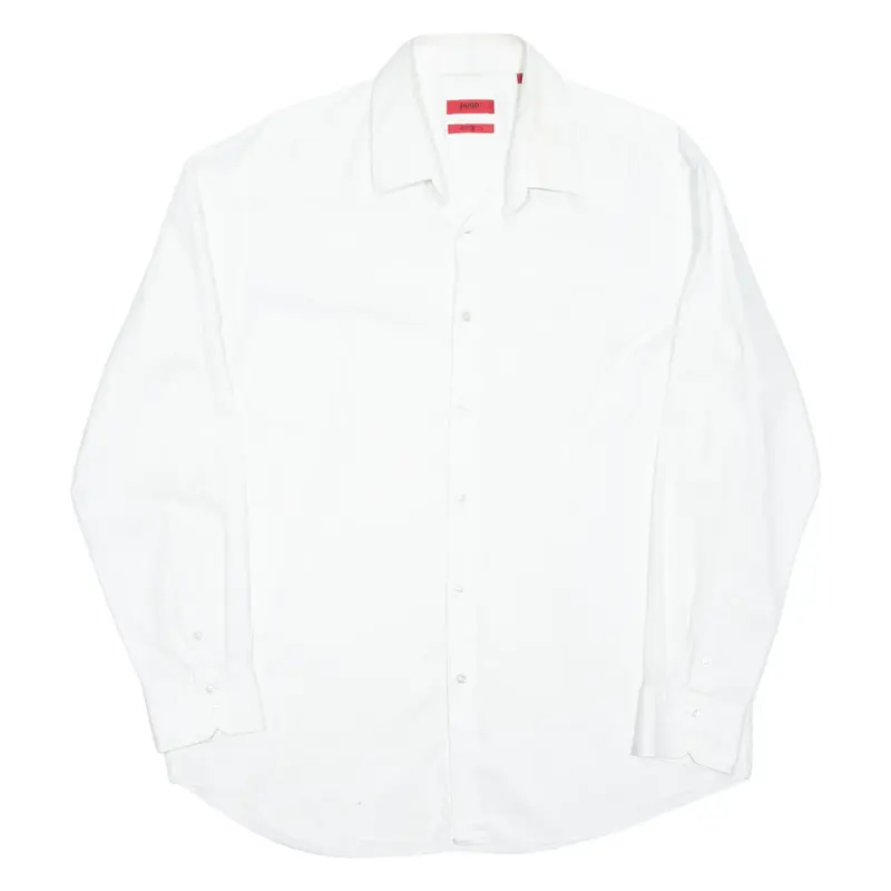 HUGO Mens Plain Shirt White Long Sleeve XL