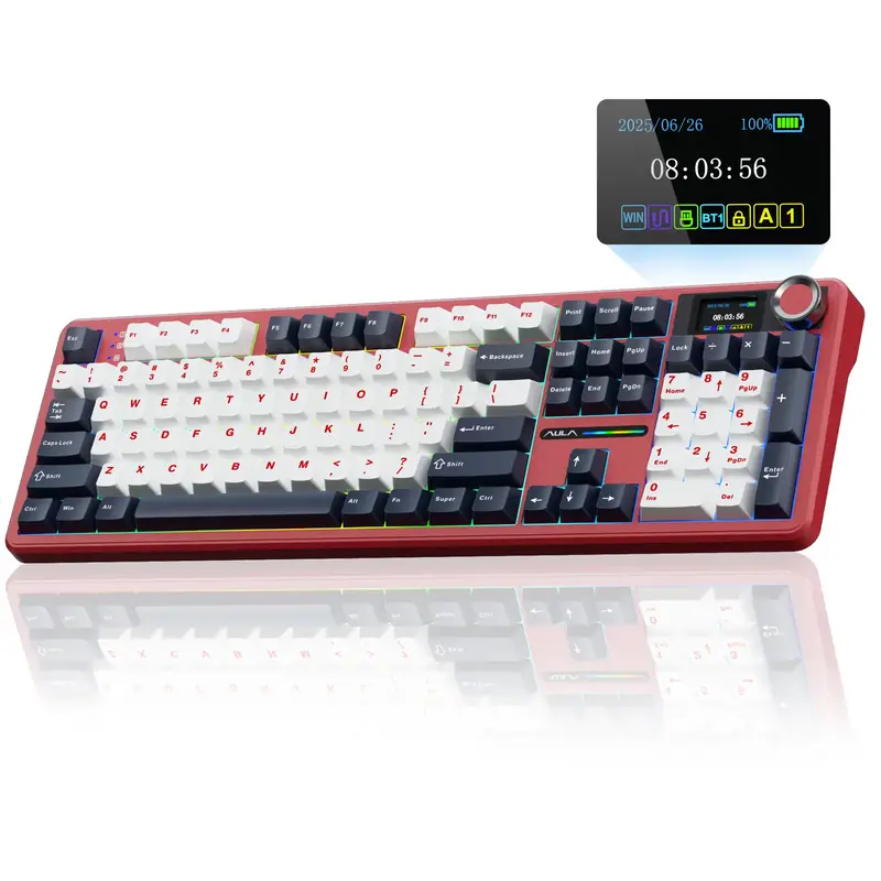 [New]Aula F108 Pro Full Size Wireless Mechanical Gaming Keyboard With Knob Smart Screen Num Pad Tri-Mode RGB Backlit Hot Swap...