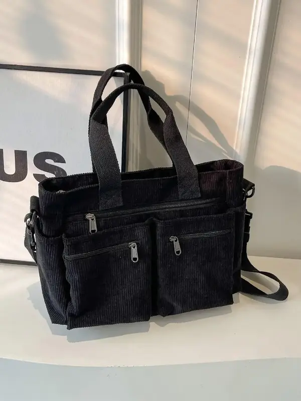 Creative Full Cherry/Plain/Leopard Print Tote Bag, Fashionable Cute Zipper Shoulder Bag for Women & Girls, Casual Commuter Ba...