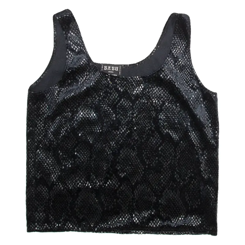 BABU Womens Camisole Blouse Black Sleeveless Crazy Pattern S