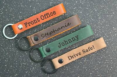 SLIM Personalized Leather Keychain. Custom Leather Keychain. Monogrammed Leather Key fob Leather Key Fob, Keychain, Monogramm...