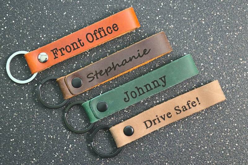 SLIM Personalized Leather Keychain. Custom Leather Keychain. Monogrammed Leather Key fob Leather Key Fob, Keychain, Monogramm...