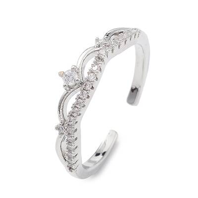Clear Cubic Zirconia Crown Open Cuff Ring