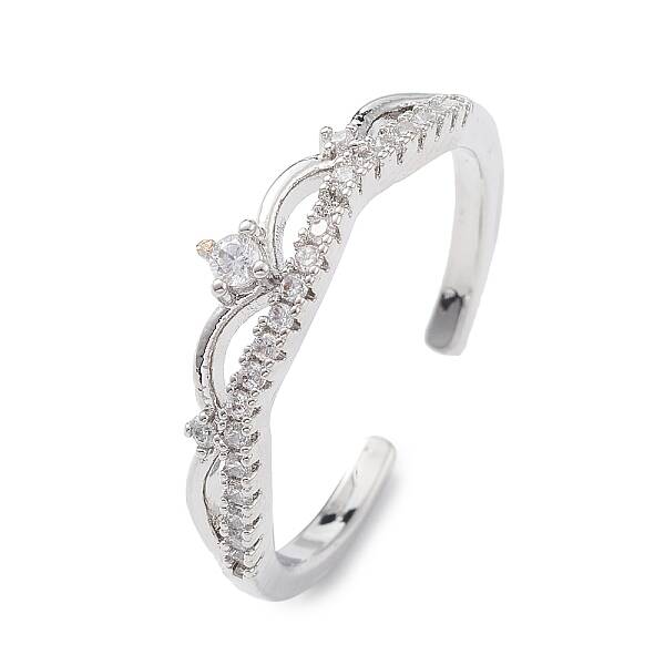 Clear Cubic Zirconia Crown Open Cuff Ring