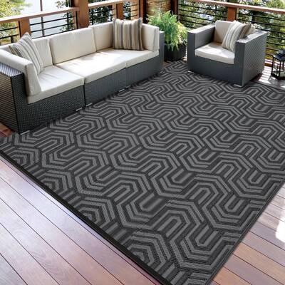 Garvee Extra Large Reversible Outdoor Plastic Mat - Modern Geometric Low Pile Area Rug - Waterproof, Easy Clean, Portable for...