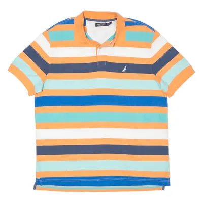 NAUTICA Polo Shirt Orange Striped Short Sleeve Mens L