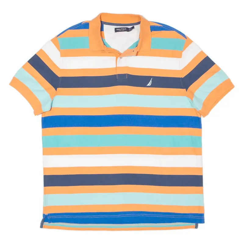 NAUTICA Polo Shirt Orange Striped Short Sleeve Mens L