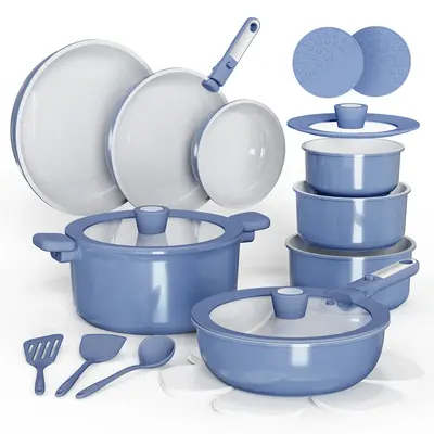 [Official] CAROTE 25pcs Ceramic Detachable Cookware Set, Non-Stick Induction Kitchen Cookware with Detachable Handle, Dishwas...