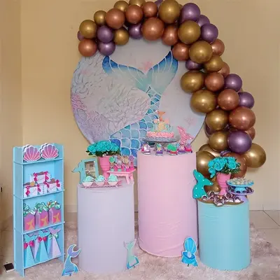 Aperturee Round Little Mermaid Under The Sea Glitter Backdrop | Party Photo Backdrops | Wall Backdrop For Party | Custom Curt...