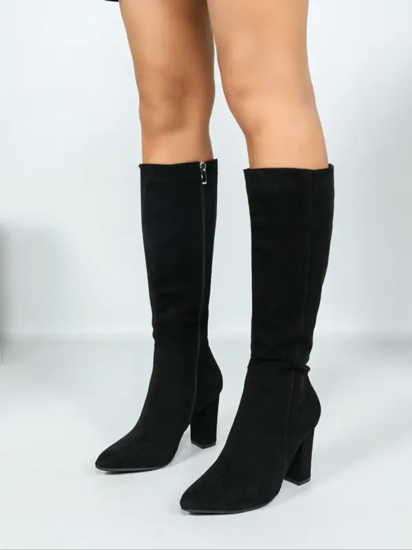 Women's Fashionable Solid Color Pointed Toe Boots, 2024 New Style Elegant Zipper Design Boots for Daily Wear, Female All-matc...