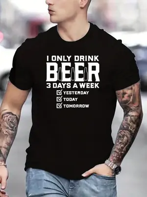 Men's Regular Fit Letter Print Round Neck Tee, Crew Neck Short Sleeve T-shirt, Summer Clothes, Casual Comfy Streetwear for Su...