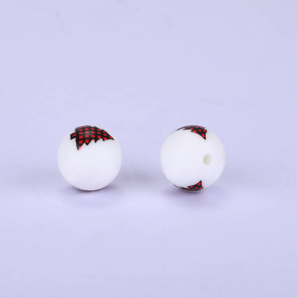 Christmas Printed Round with Christmas Tree Pattern Silicone Focal Beads