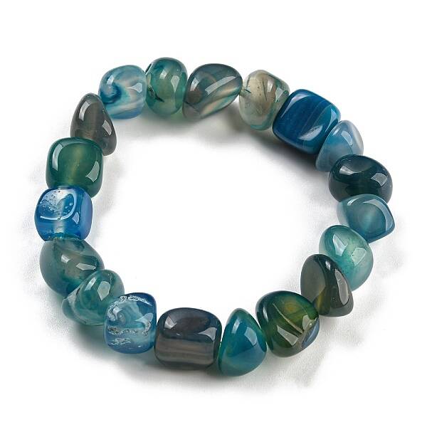 Dyed & Heated Natural Agate Nugget Beaded Stretch Bracelets