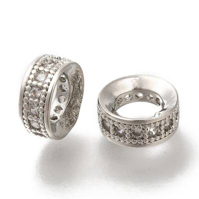 Brass Micro Pave Cubic Zirconia Eurpean Beads