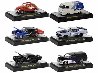 Detroit Muscle Set of 6 Cars IN DISPLAY CASES Release 66 Limited Edition 1/64 Diecast Model Cars by M2 Machines