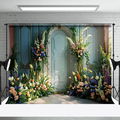 Aperturee Luxury Blue Wall Floral Greeenry Wedding Backdrop | Happy Marriage Banner Photo | Custom Elegant Wedding Backdrop |...