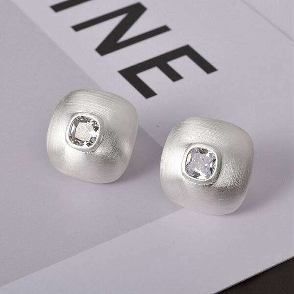 Square Brass Drawbench Stud Earring