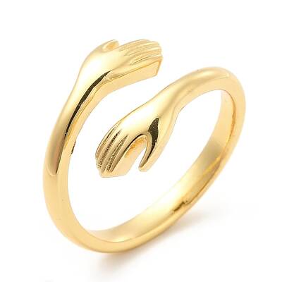 Rack Plating Brass Hand Hug Open Cuff Ring for Women