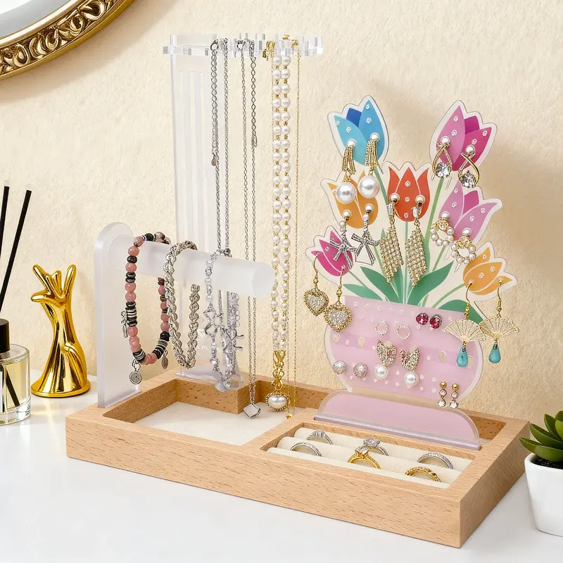 Frosted Tulip Jewelry Organizer Stand Display – Floral Aesthetic Stora