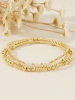 Boho Style Faux Pearl Decorated Beaded Bracelet, Fashionable Elastic Bracelet for Women & Girls, Trendy All-match & Exquisite...