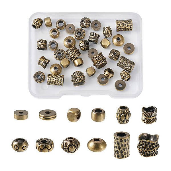 48Pcs 12 Style Tibetan Style Brass Beads