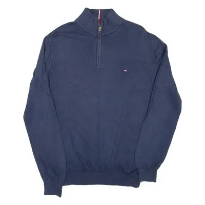 TOMMY HILFIGER Mens Jumper Blue 1/4 Zip Tight Knit L