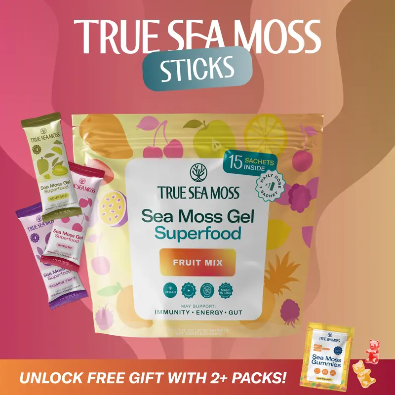 TrueSeaMoss Sea Moss Gel Sticks Fruit Mix – Rich in Minerals & Vitamins – supports immune, improves digestion, boost ener...