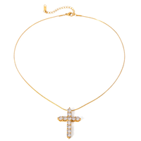Chunky Cross Necklace with Gold Chain and Clear Stones