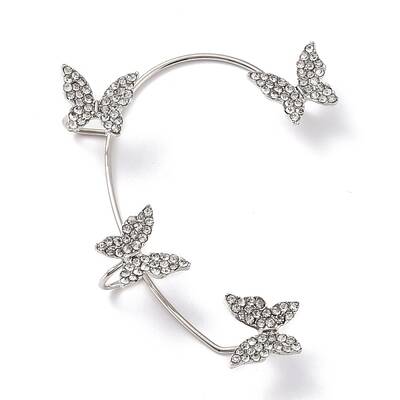 Butterfly Crystal Rhinestone Cuff Earrings for Girl Women Gift