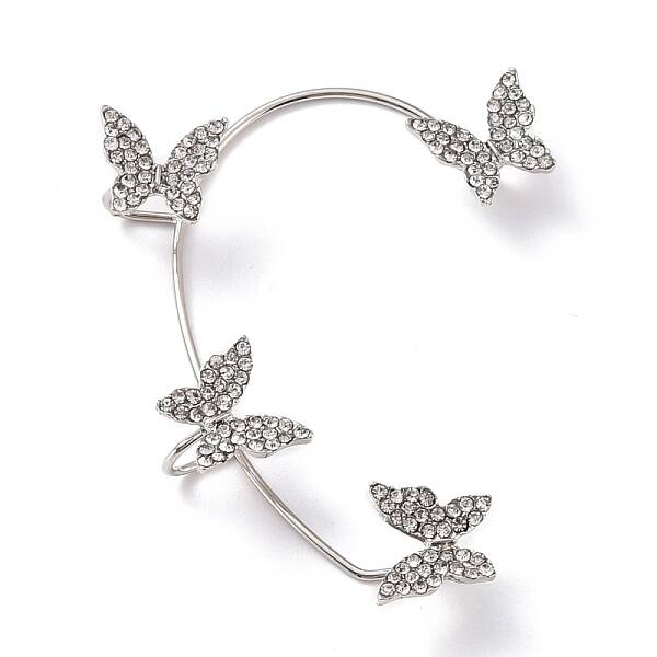 Butterfly Crystal Rhinestone Cuff Earrings for Girl Women Gift