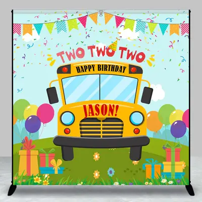 Greenfield School Bus Custom Name Birthday Backdrop - Aperturee