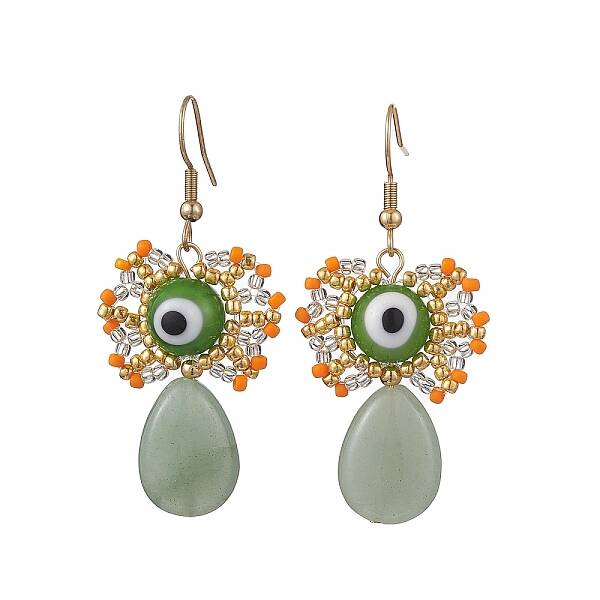 Natural Green Aventurine Dangle Earrings